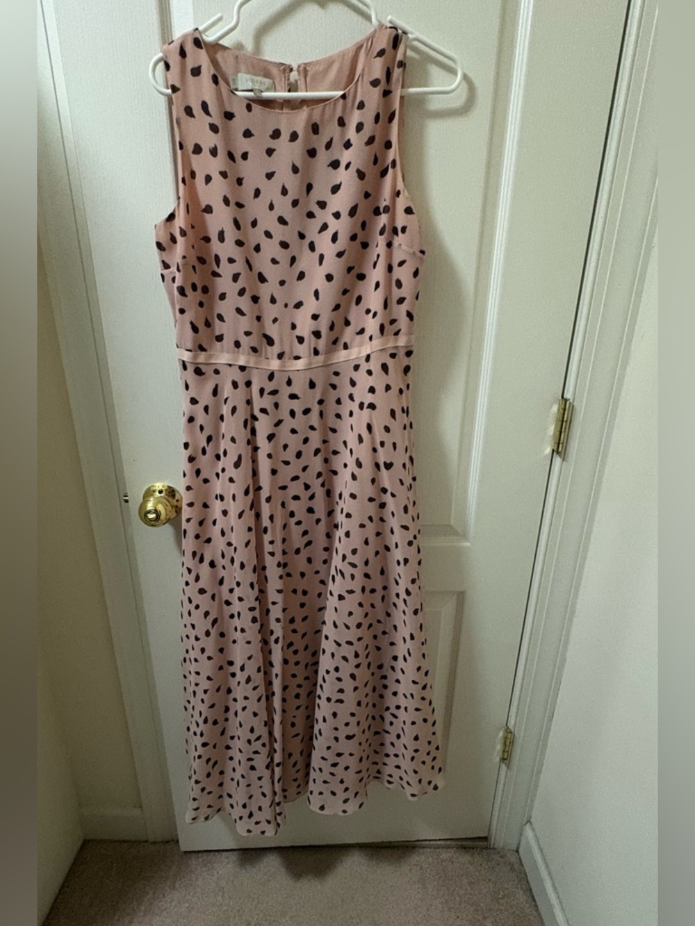 Hobbs London Sleeveless Spotted Midi Dress - Pink & Black | Size 8 - Picture 3 of 9